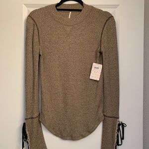 Free People Mountaineer Mock Neck Lace-Up Sleeve